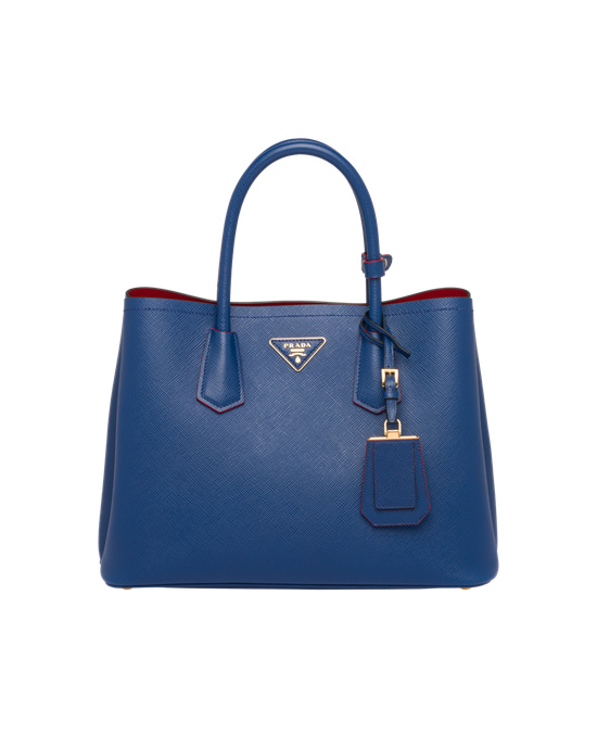 Prada Medium Saffiano Leather Double Prada Bag Bright Blue / Fiery Red | 70YKJLQMW