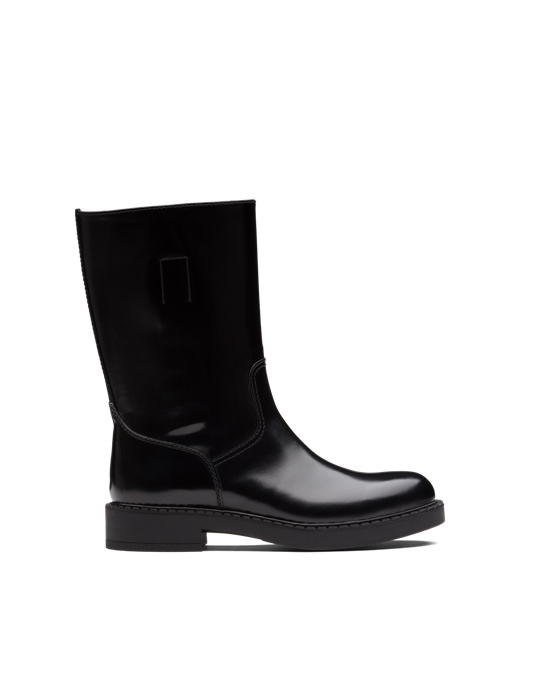Prada Brushed Leather Mid-calf Boots Black | 25XVFOIWS