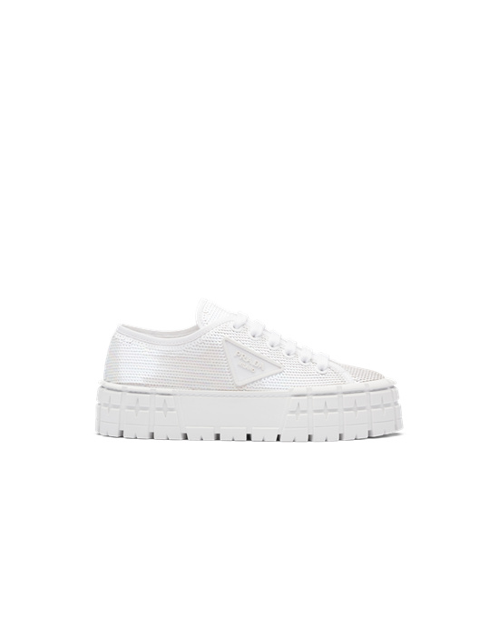Prada Double Wheel Sequin Sneakers White | 26ITRWDMU